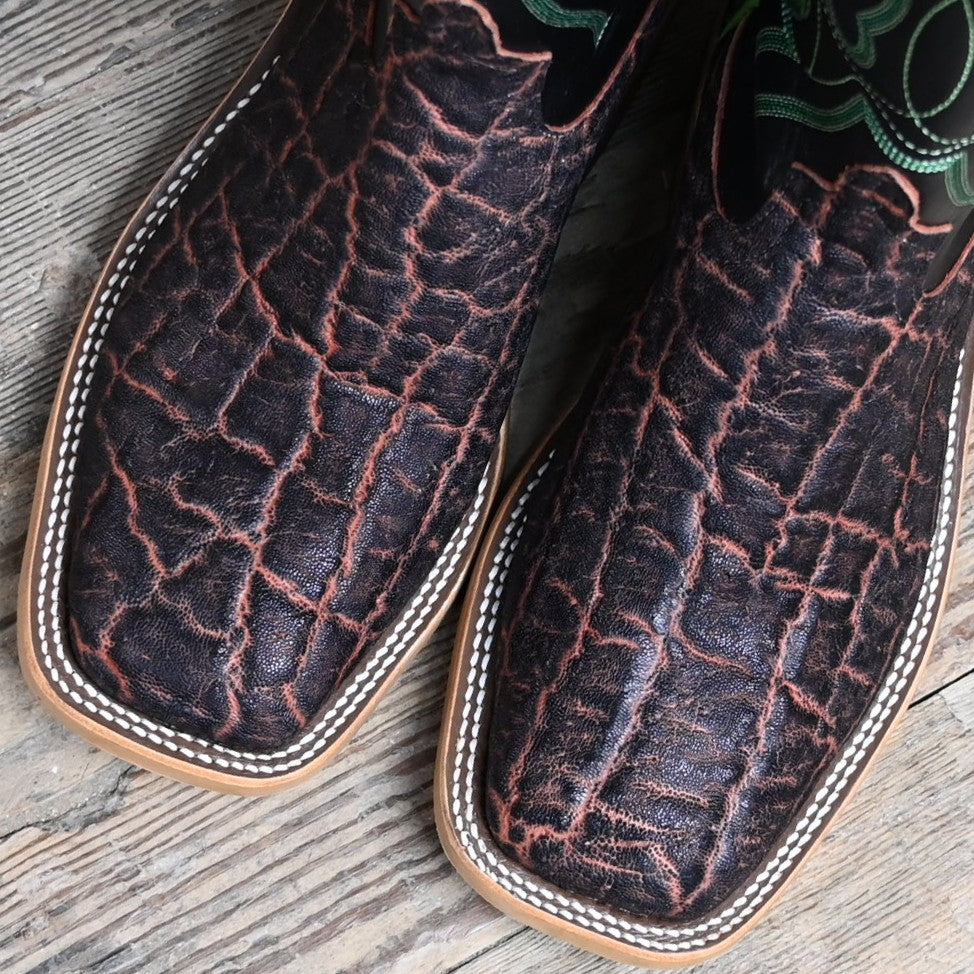 View of Anderson Bean 13&quot; boot with bark vintage elephant vamp and black glove leather top