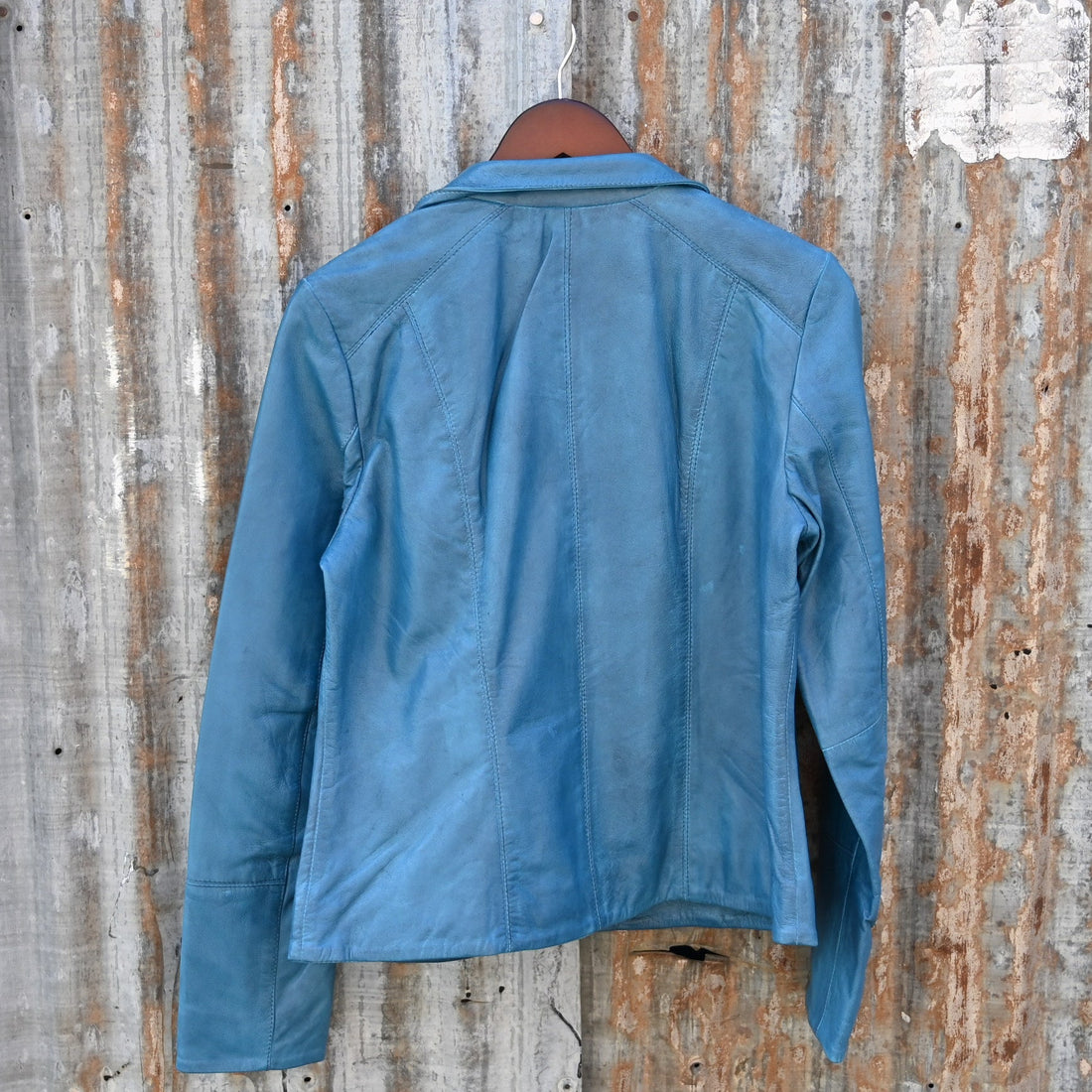 Scully Women’s denim lambskin lightweight leather jacket with zip front and stand up collar