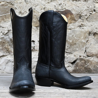 Nutted Calf Black Bison &quot;The Man in Black&quot; Town Boot on Custom &quot;Duke&quot; Last view of front and side