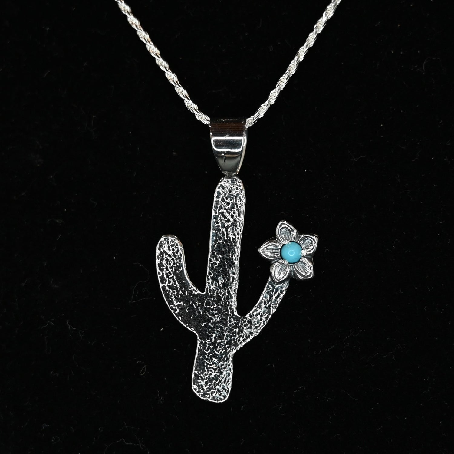 Vogt Silversmiths blooming cactus pendant sterling silver with turquoise