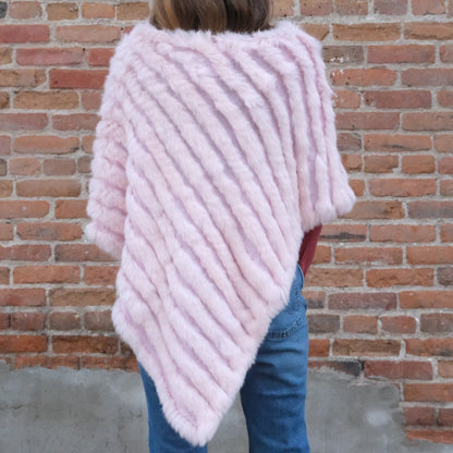 Morris Kaye baby pink knit rabbit fur poncho in shorter silhouette