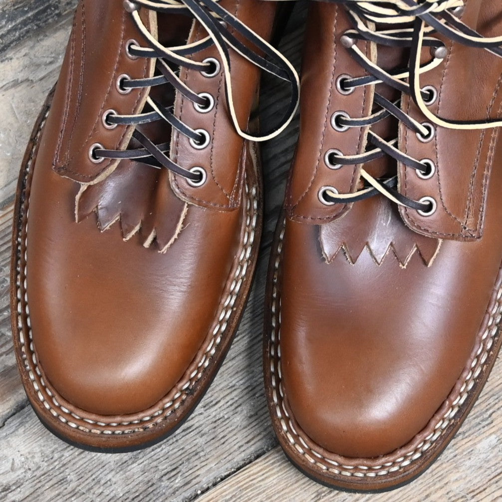 View of White’s 6″ 350 Cruiser logger boot with Vibram sole and hand-welted leather upper