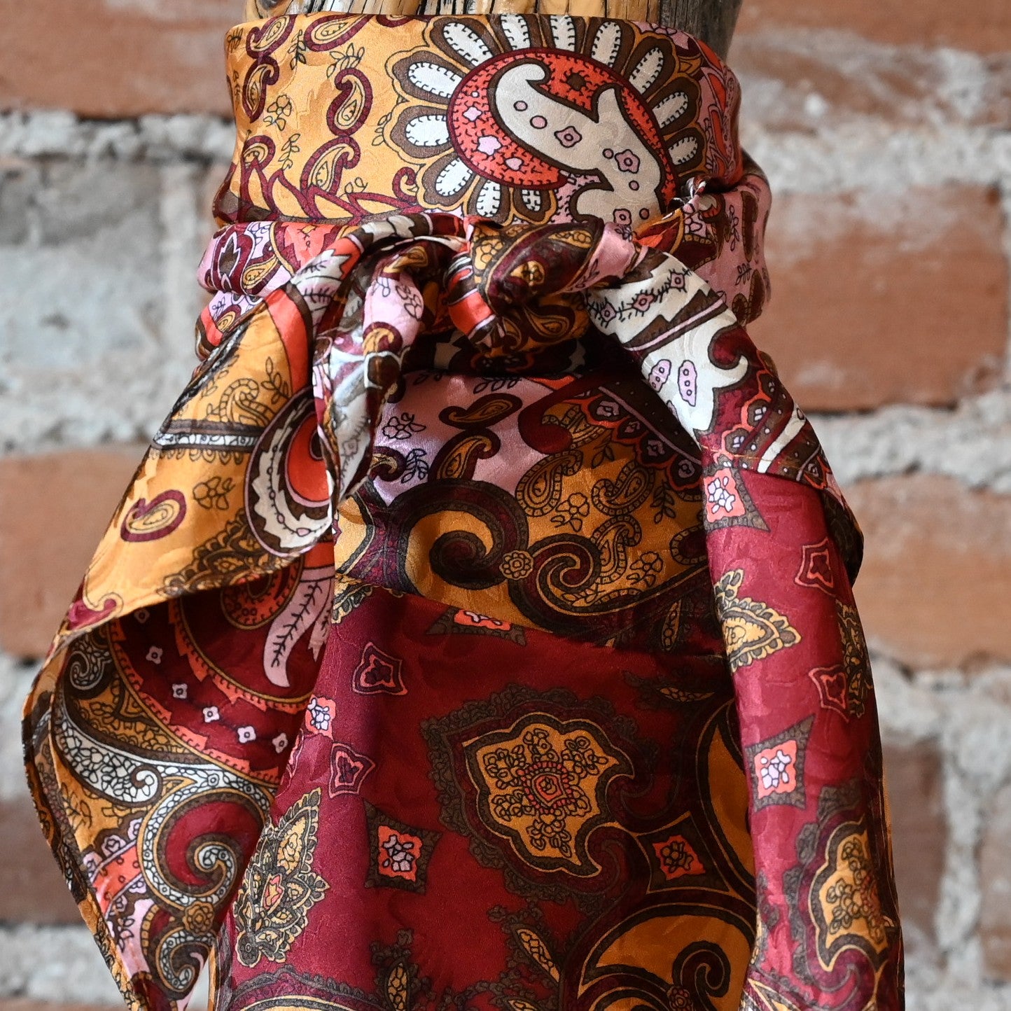 Schaefer rust red paisley silk wild rag 35x35 with hand-rolled edges