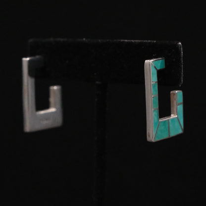 Peyote Bird Bandelier turquoise earrings in .925 sterling silver with detailed metalwork