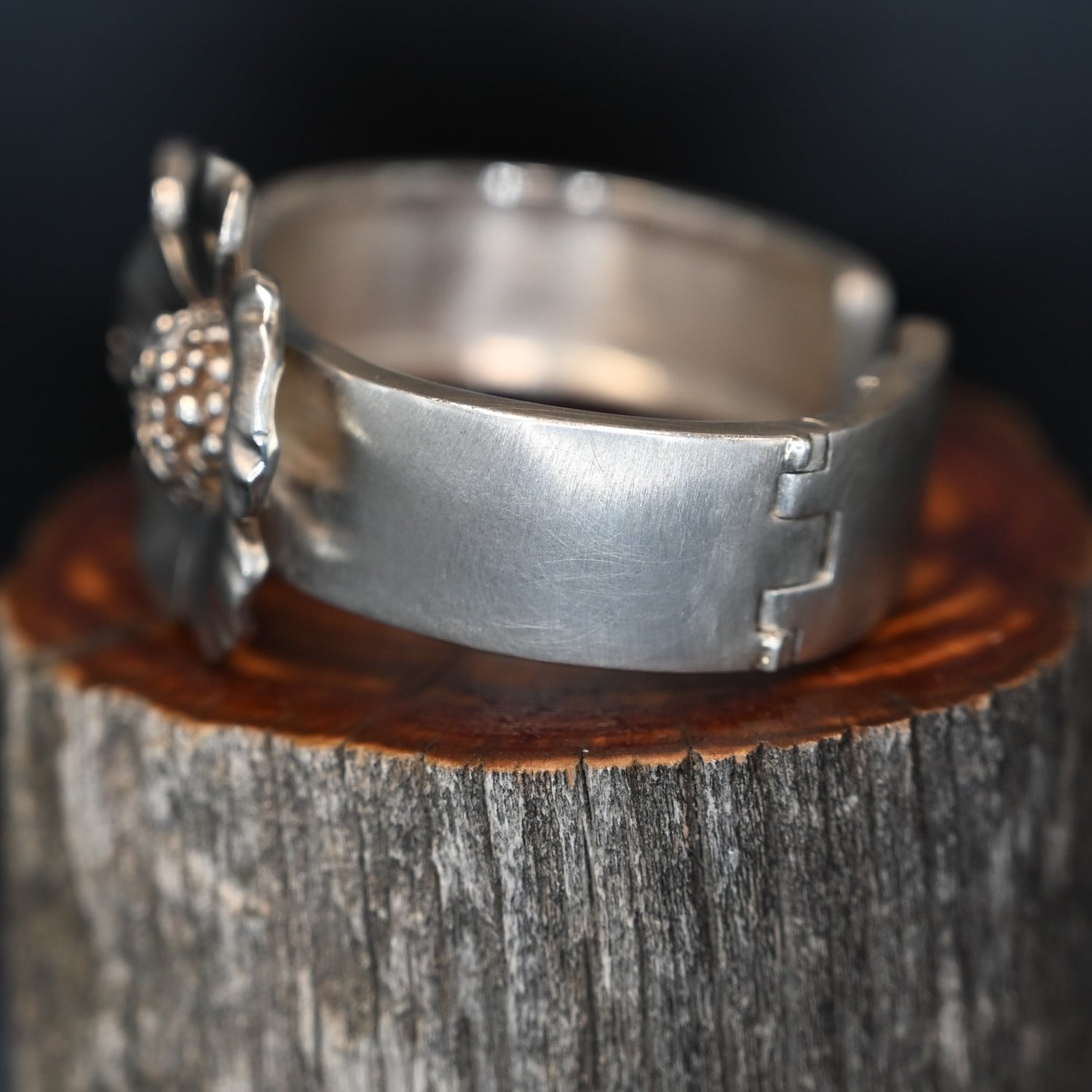 View of side of bracelet Ellie Thompson &amp; Co. Duet Wild Rose Cuff Bracelet in Sterling