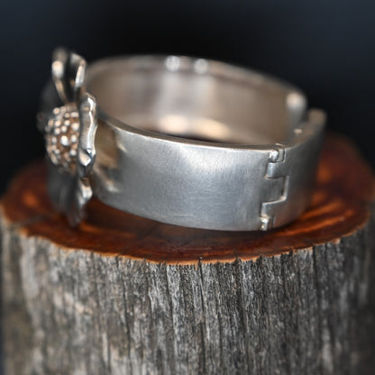 View of side of bracelet Ellie Thompson &amp; Co. Duet Wild Rose Cuff Bracelet in Sterling