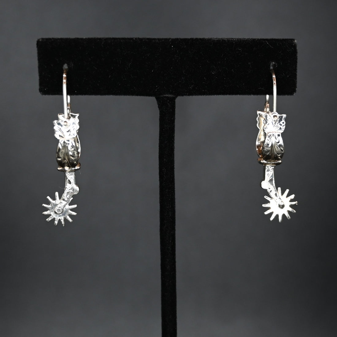 Vogt Matilda Spur sterling silver earrings shaped like cowboy spurs with moving rowels