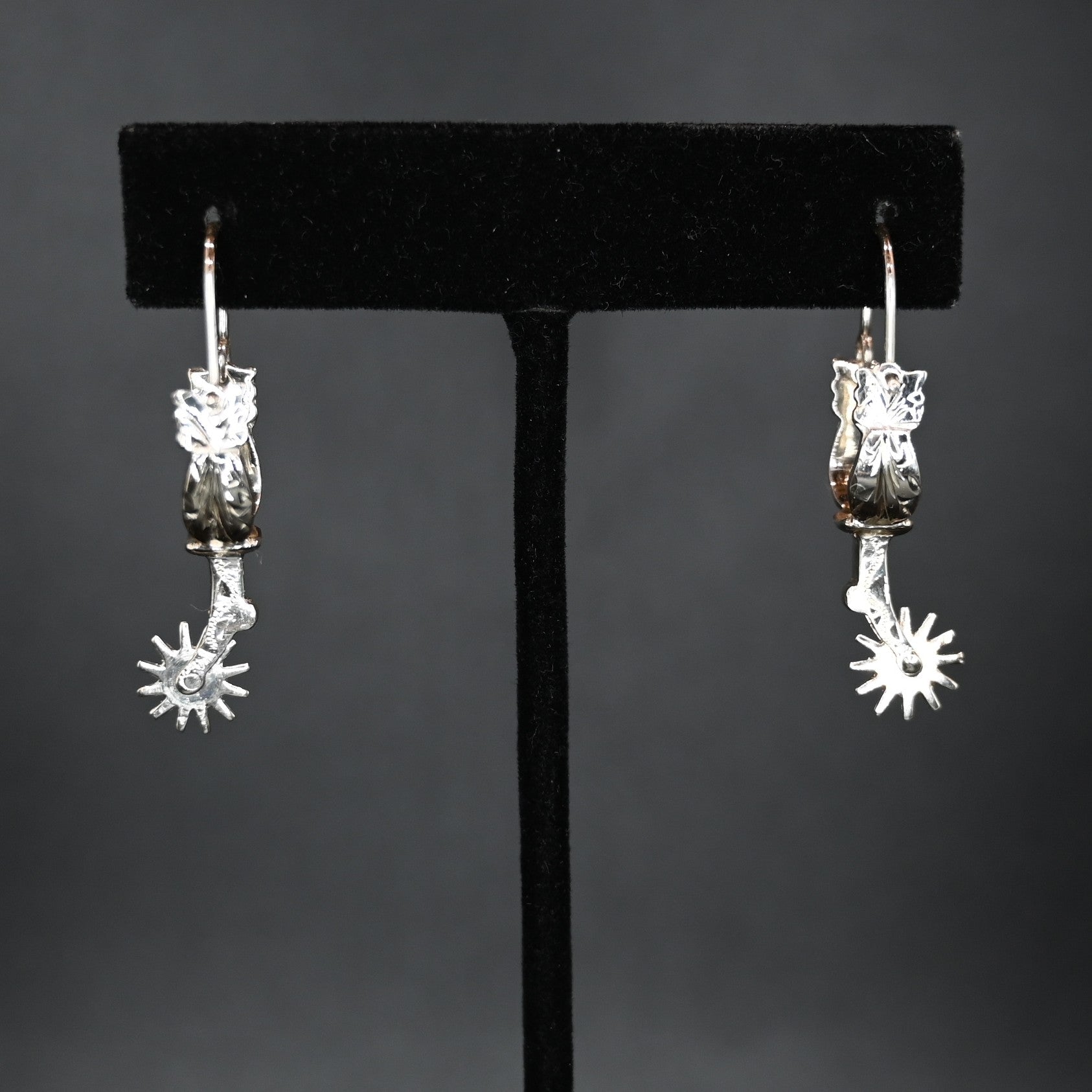 Vogt Matilda Spur sterling silver earrings shaped like cowboy spurs with moving rowels