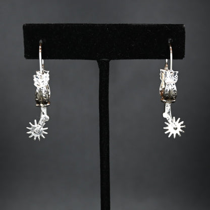 Vogt Matilda Spur sterling silver earrings shaped like cowboy spurs with moving rowels