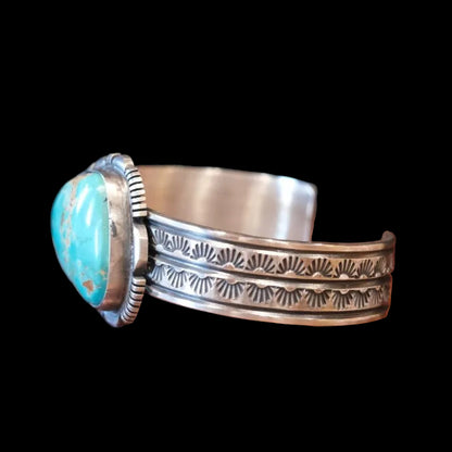 Sunwest Silver Royston Turquoise Stamped Sterling Silver Cuff Bracelet