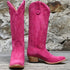 View of Macie Bean 15" hot pink suede boot with almond toe and Citygirl heel