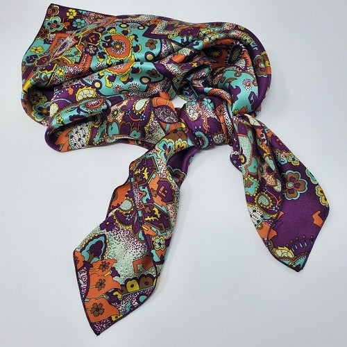 Cowboy Images Busy Day plum charmeuse wild rag 36x36