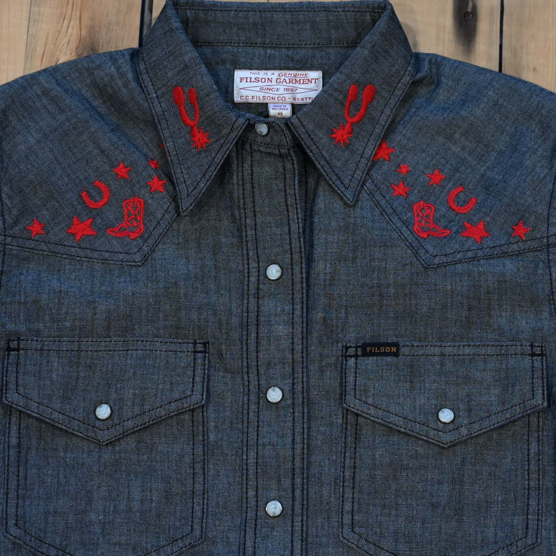 Filson Ladies Embroidered Western Shirt Black Chambray