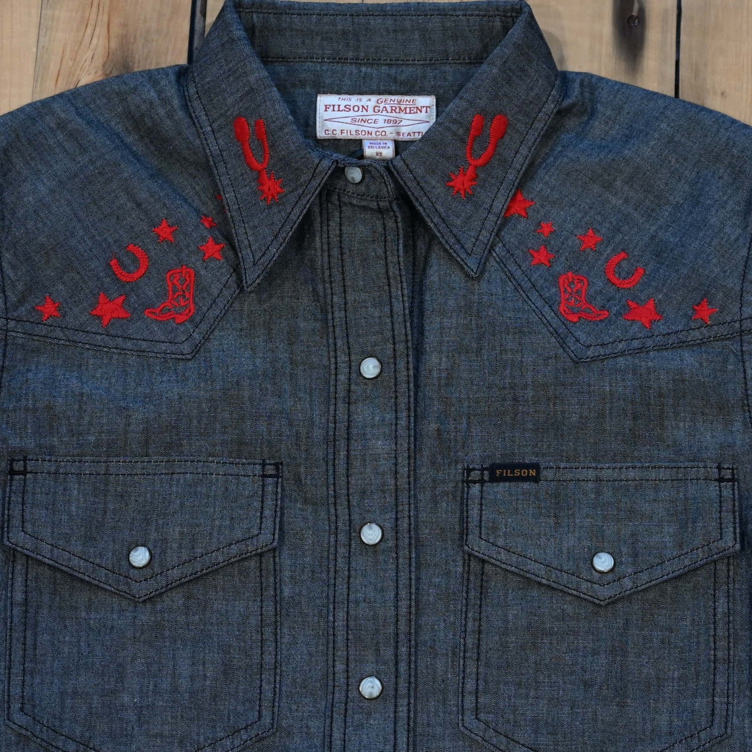 Filson Ladies Embroidered Western Shirt Black Chambray