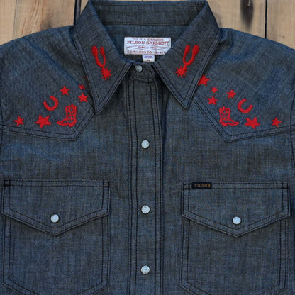 Filson Ladies Embroidered Western Shirt Black Chambray