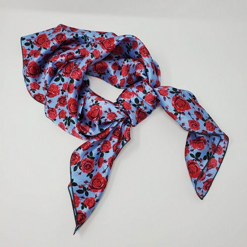 Cowboy Images pink rose floral wild rag on blue in Roy Rogers size