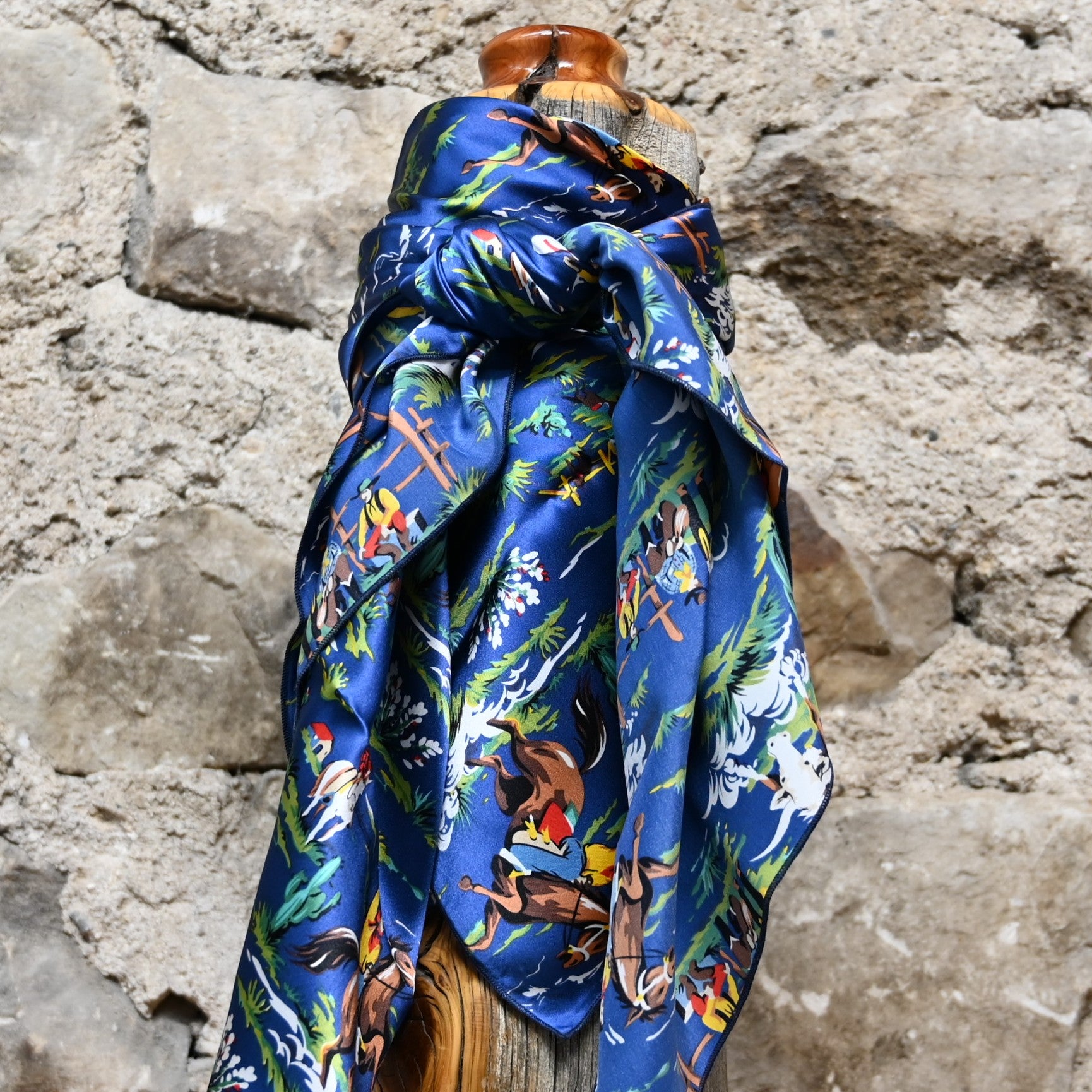 Cowboy Images Charmeuse Retro Cowboy Blue 44X44