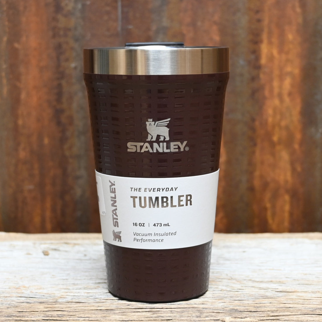 Stanley The Textured Everyday Tumbler 16 oz in Mahogany Grid textured stainless steel with slider lid and silicone base
