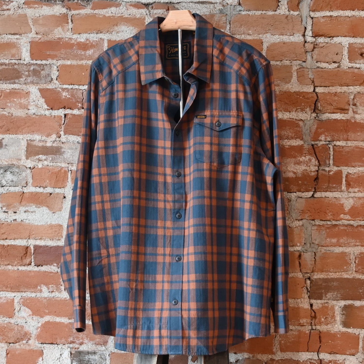 Howler Bros La Grange lightweight flannel in Cohen Plaid Stargazer with Western yoke and chest pocket