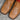 View of Hondo 16" cowboy boot with red top, honey crazy horse vamp, wide square toe, pull holes, and spur ledge