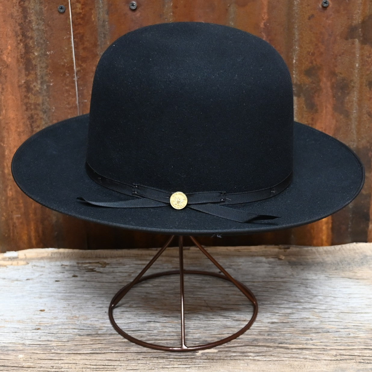Stetson Open Road 160th Edition black fur felt hat with open crown and bound edge brim
