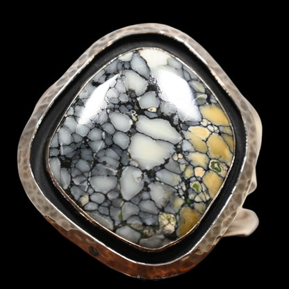 View of stone Rubio Enterprises Small Sterling Silver Cuff Bracelet with Chinese Turquoise