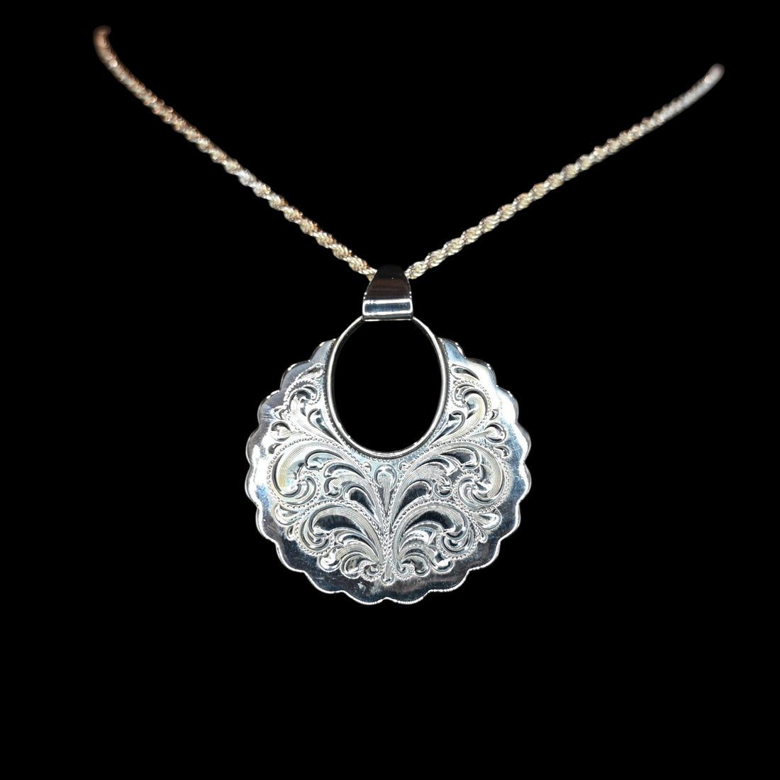 Vogt Silversmiths Clara Scallop Bloom sterling silver pendant with hand-engraved scalloped design