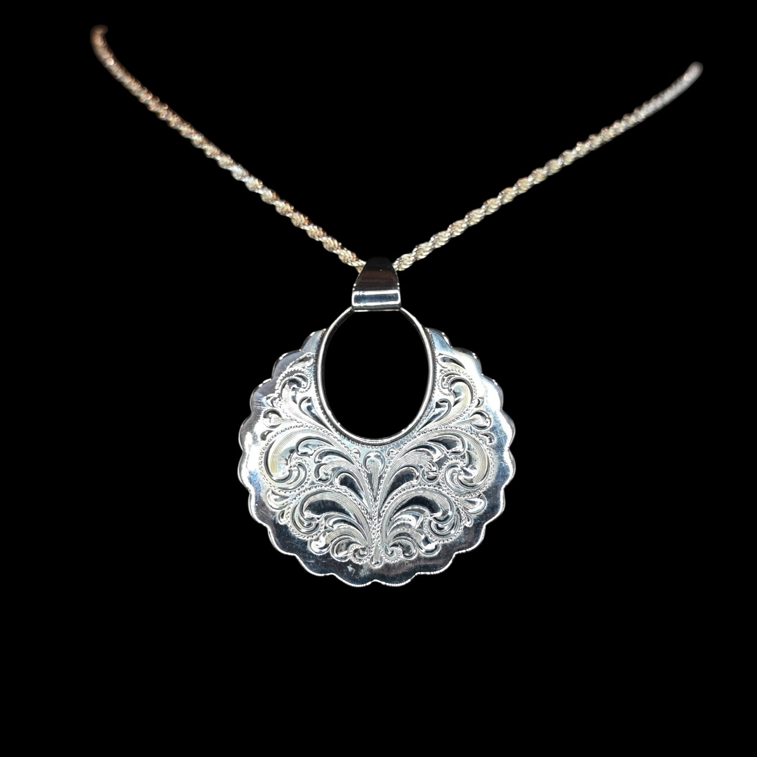 Vogt Silversmiths Clara Scallop Bloom sterling silver pendant with hand-engraved scalloped design