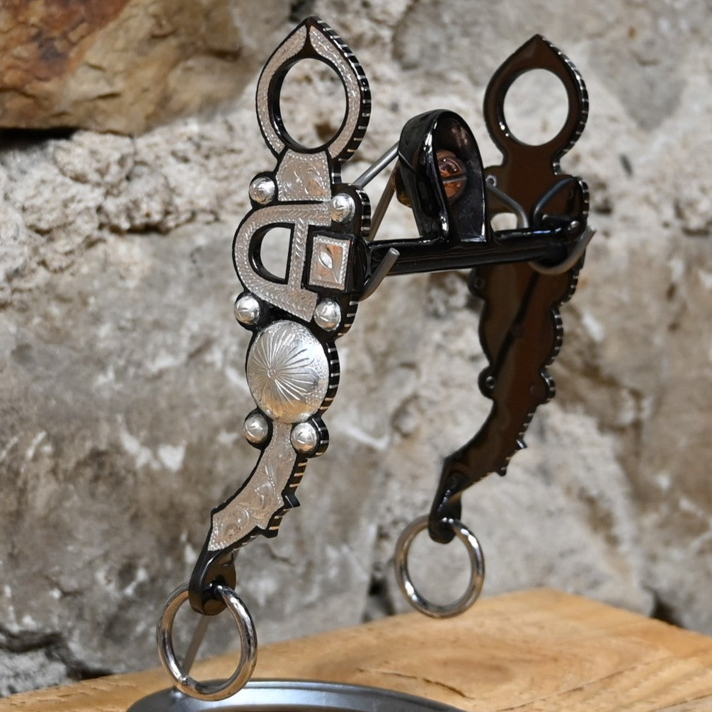 JT Silversmiths black Concho D bit with beads and silver inlay, 5 1/8&quot; mouthpiece