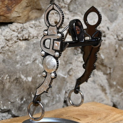 JT Silversmiths black Concho D bit with beads and silver inlay, 5 1/8&quot; mouthpiece