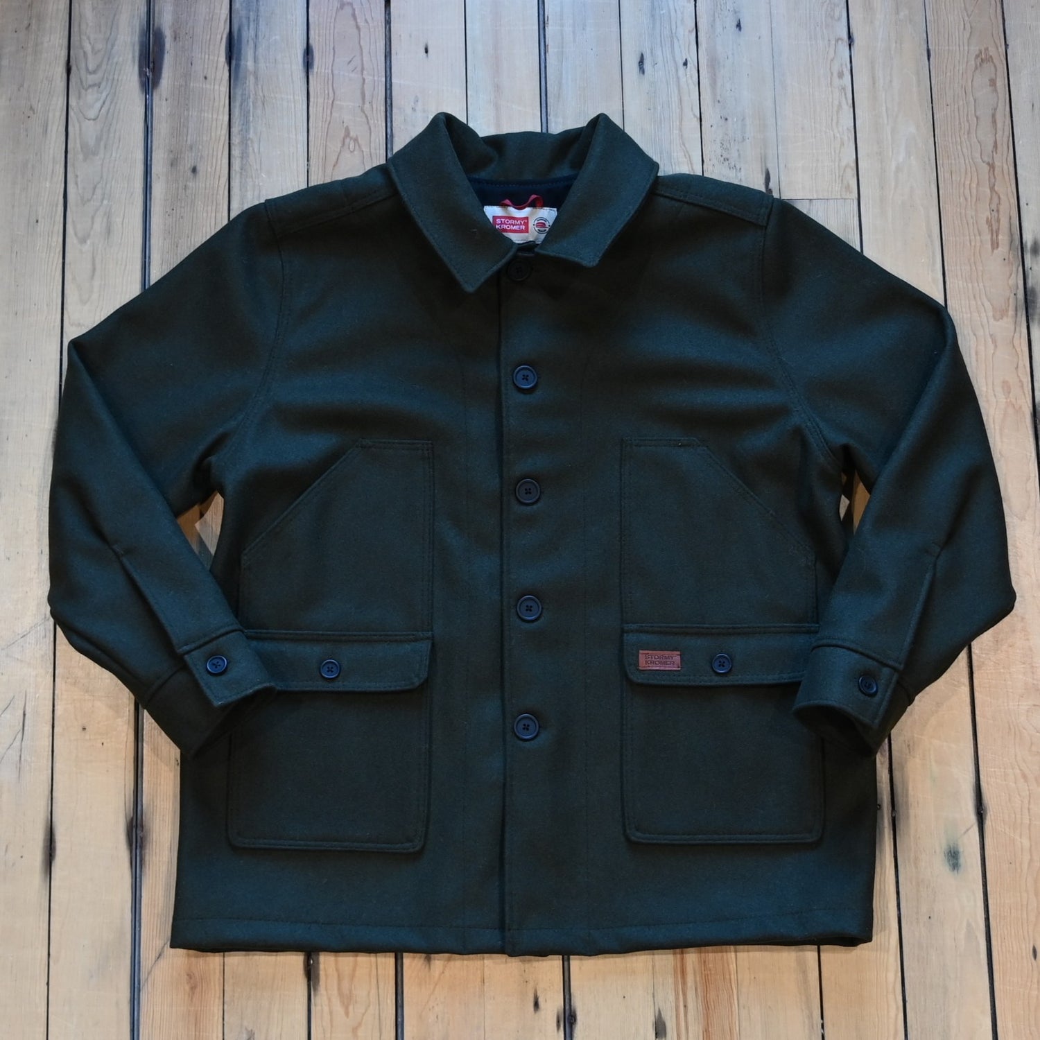 Stormy Kromer Mackinaw Coat olive front view