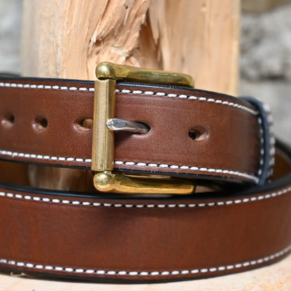 1.5 Medium Brown Single Stitched Belt view of buckle