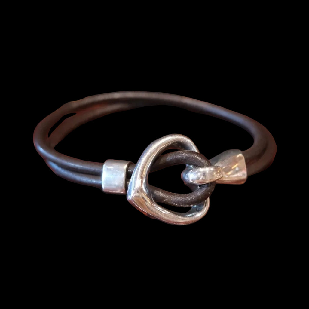 Rubio Enterprises Leather Cord Sterling Silver Heart Hook Bracelet