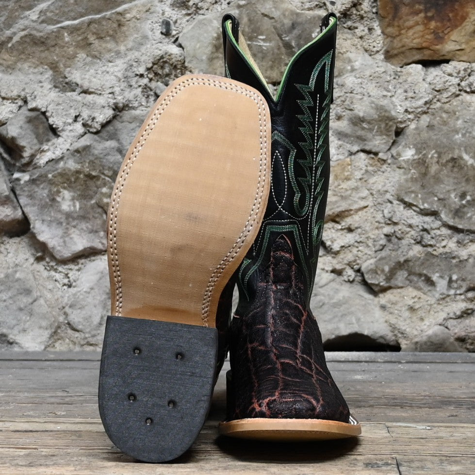 View of Anderson Bean 13&quot; boot with bark vintage elephant vamp and black glove leather top