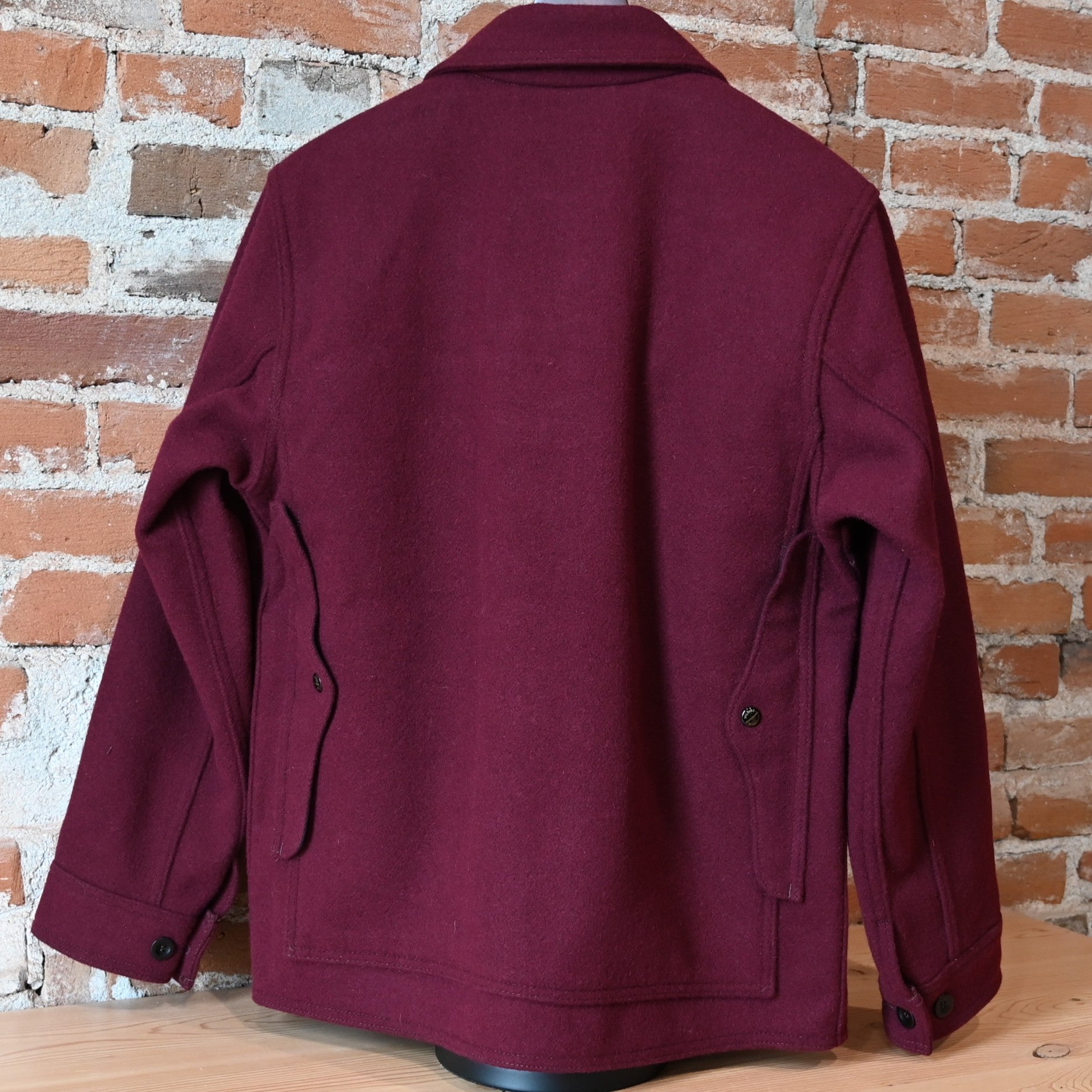 Filson 1940s Mackinaw Wool Cruiser jacket in wine with four cargo pockets and back map pocket