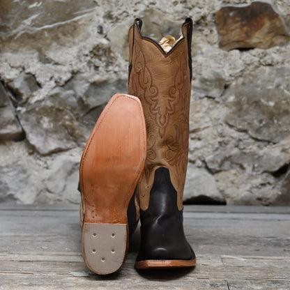 View of Rios of Mercedes Ladies 15″ boot in Chocolate Remuda with Toast top and pointed snip toe