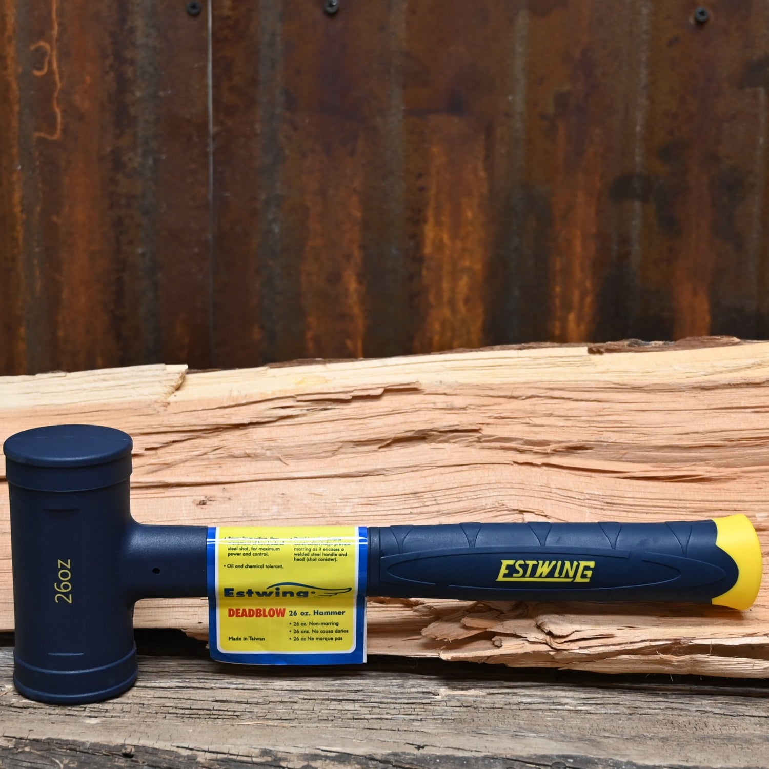 Estwing 26 oz deadblow hammer with steel shot core and polyurethane casing
