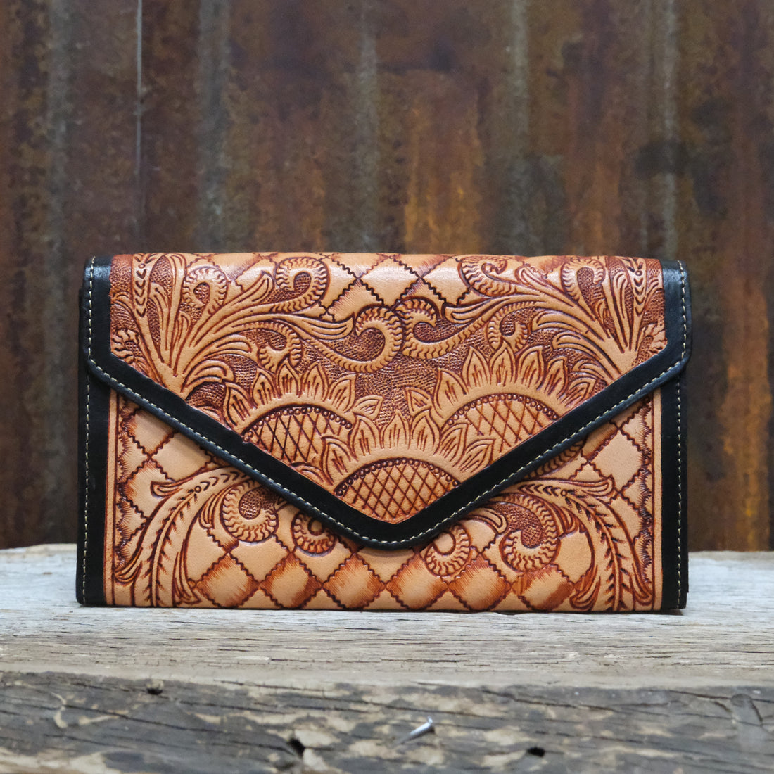 Myra printed canvas Engage wallet with leather trim and zipper closure
