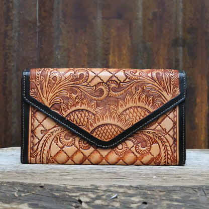 Myra printed canvas Engage wallet with leather trim and zipper closure