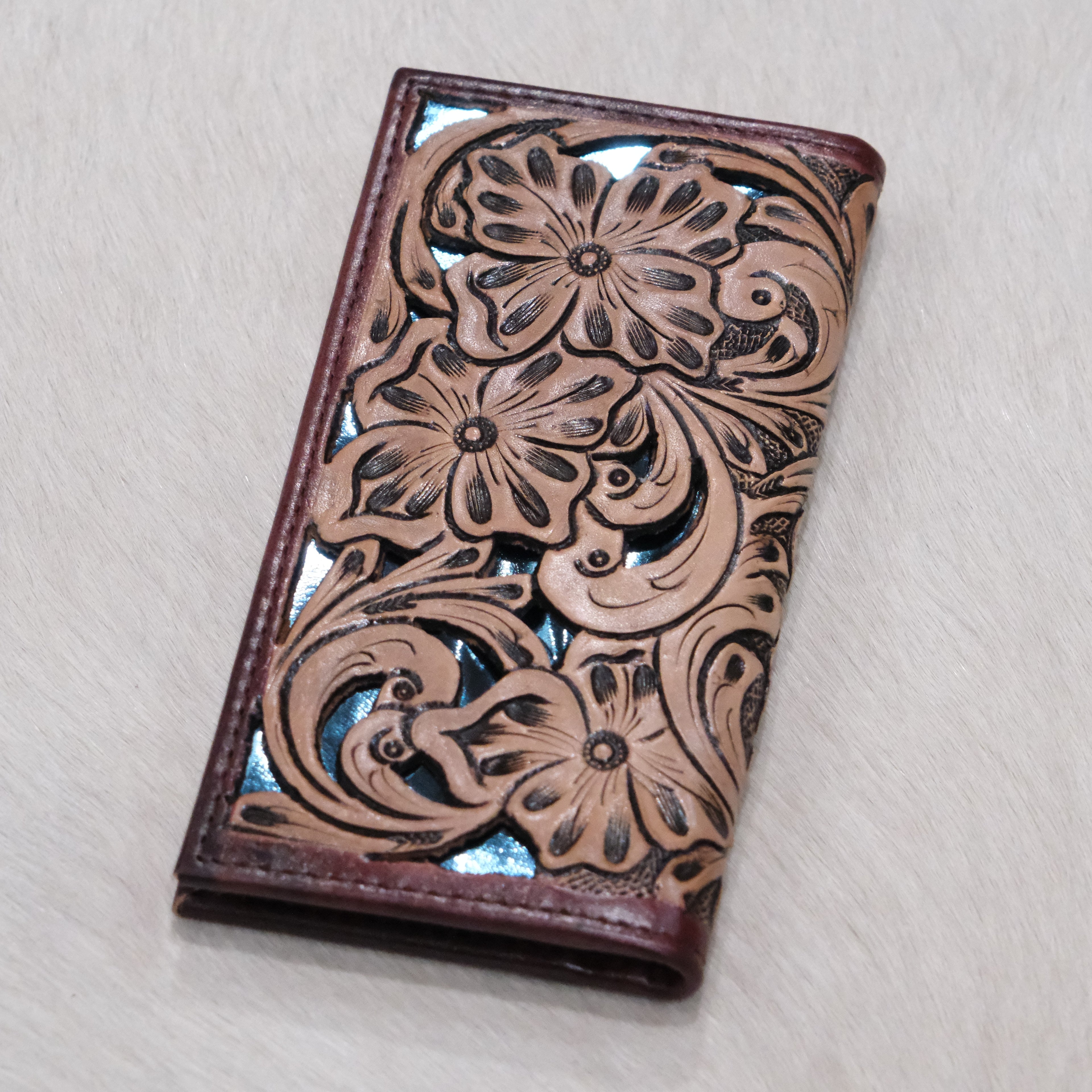 American Darling Tooled Overlay Checkbook Wallet with Snap Enclosure