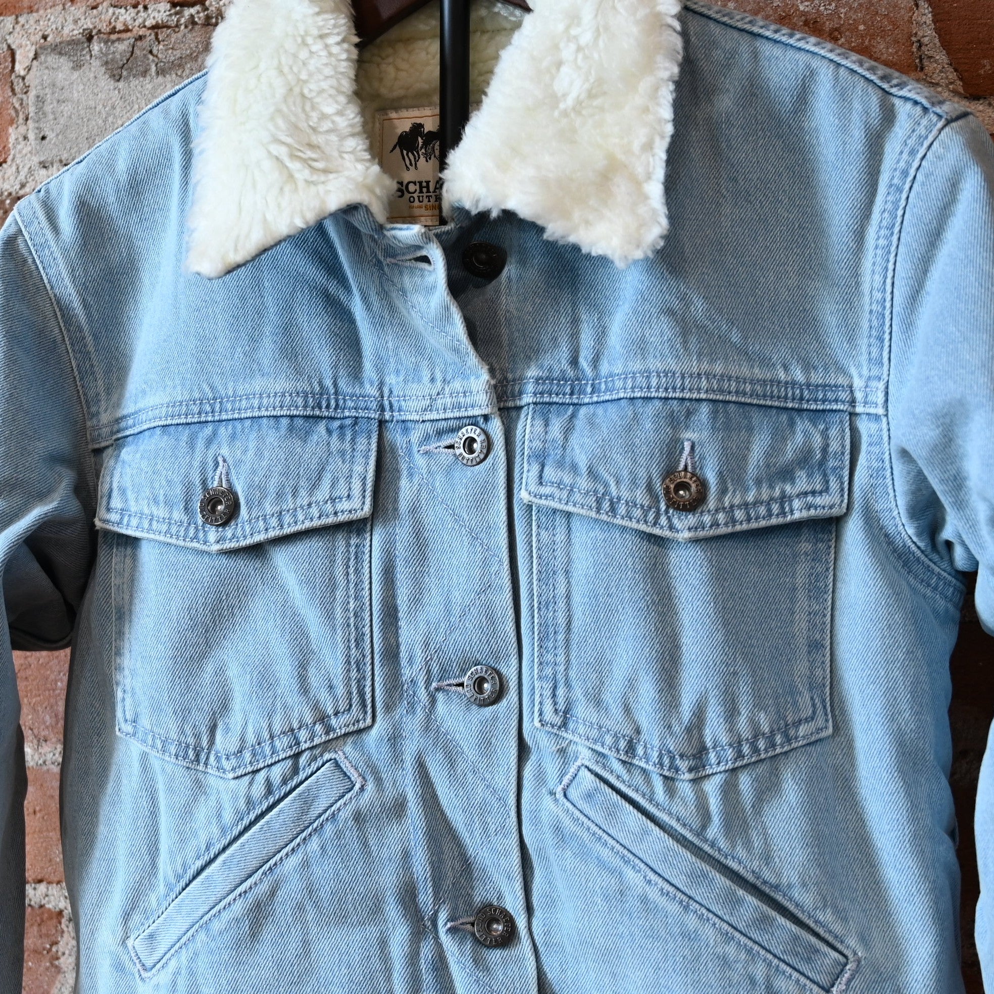 Schaefer ladies sherpa lined denim jacket with indigo denim shell and sherpa interior