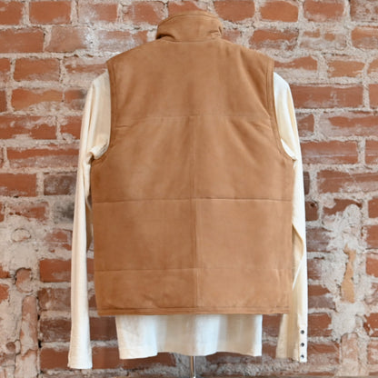 View of Double D Ranch Bronco Blanket Reversible Vest – Reversible suede vest with a vibrant blanket pattern and soft suede on the reverse side for versatile styling