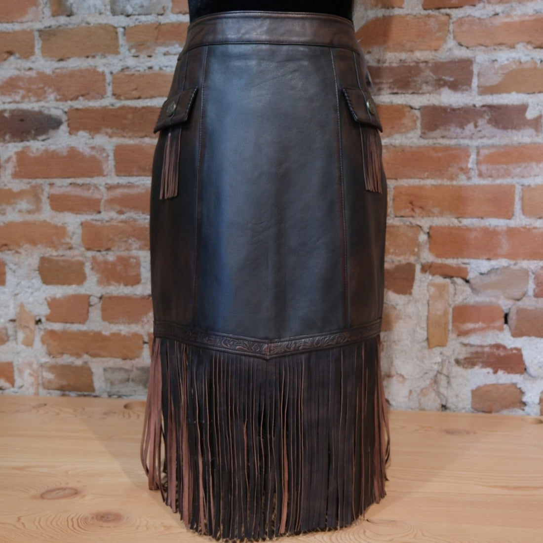 Scully Leather Fringe Hem Leather Skirt