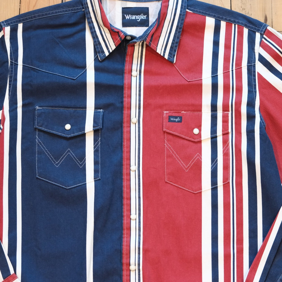 Wrangler Vintage Inspired Brushpopper Western Snap Workshirt: Americana