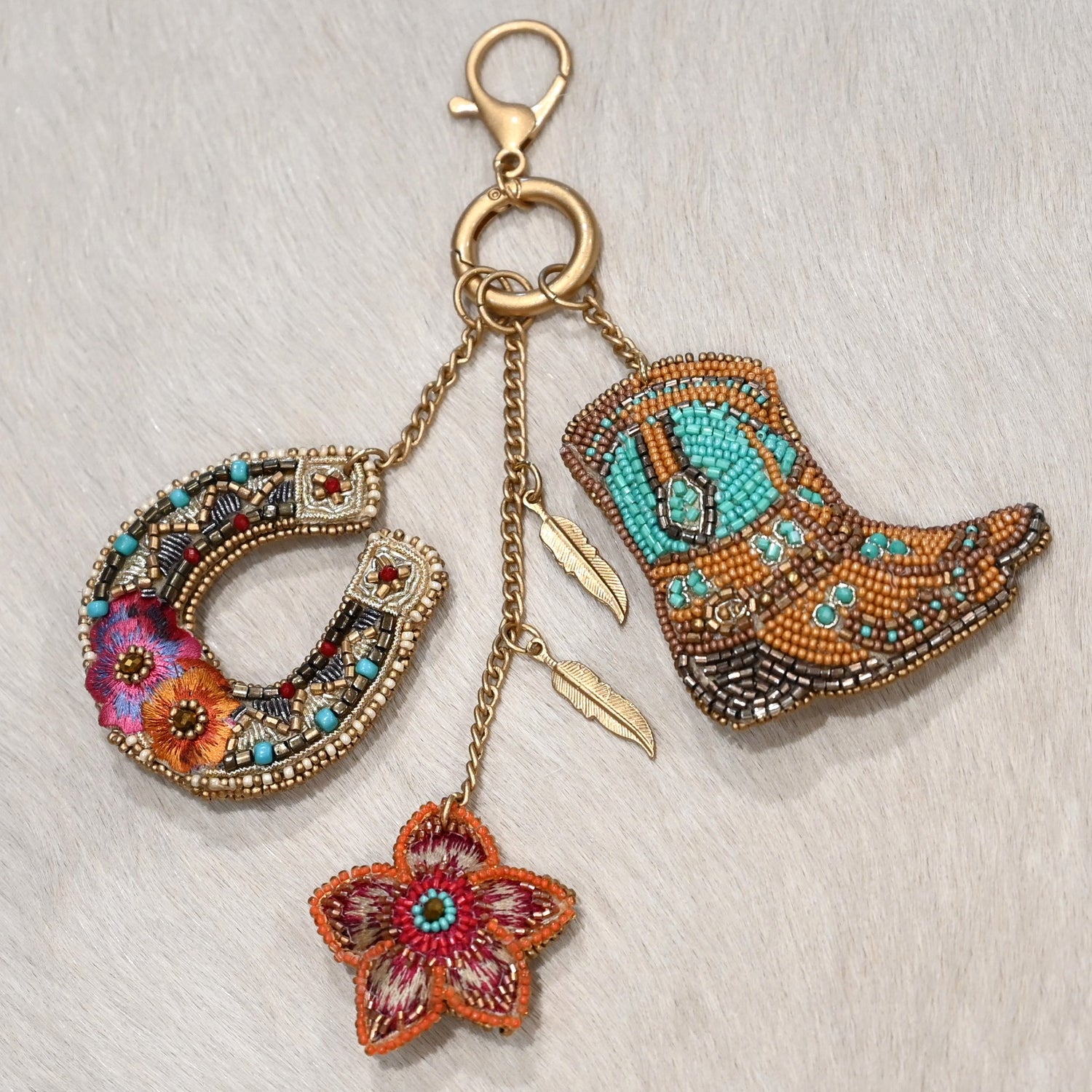 Mary Frances high noon charm with beaded boot and horseshoe accessory