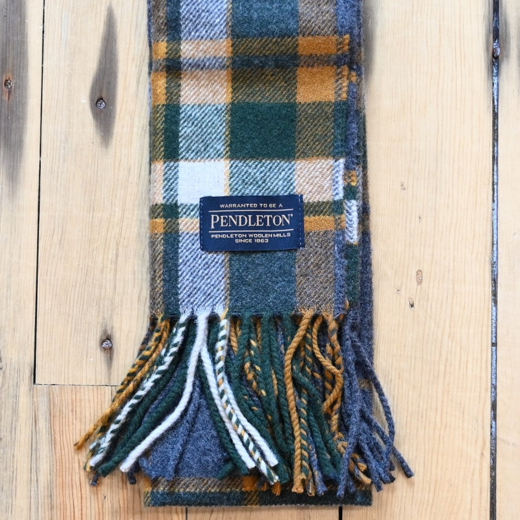 Pendleton Whisperwool Muffler scarf in charcoal multi plaid lightweight virgin wool.