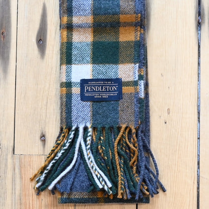 Pendleton Whisperwool Muffler scarf in charcoal multi plaid lightweight virgin wool.