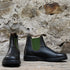 Blundstone Slip On Chelsea boot in stout brown leather with olive green elastic panels and pull tabs