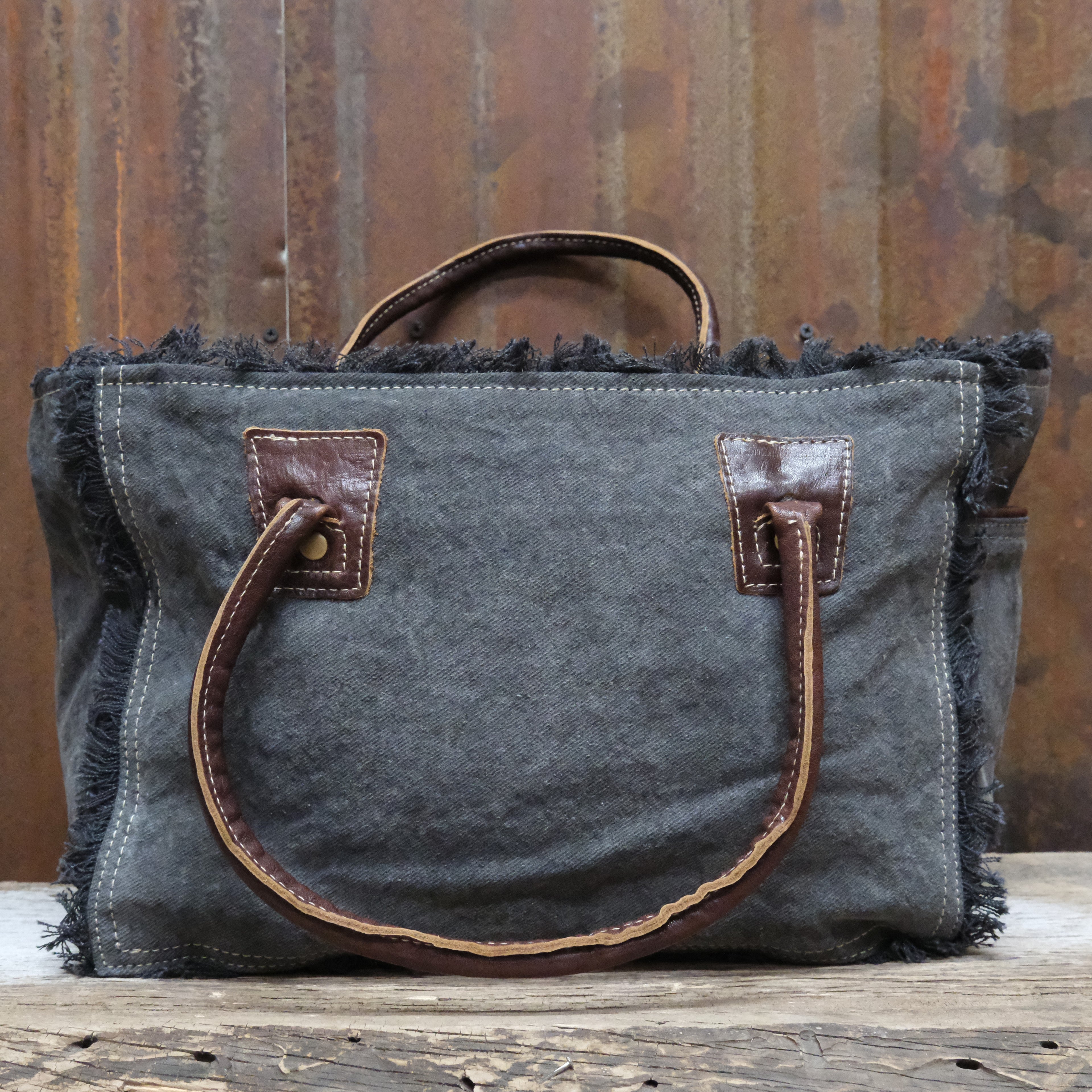 Myra Orange Affairs printed canvas small crossbody bag with leather trim and adjustable strap