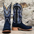 View of Hyer CULVER 13" boots showcasing Dark Navy roughout leather vamp and Black Top-Shelf cowhide top with Cutter toe and underslung heel